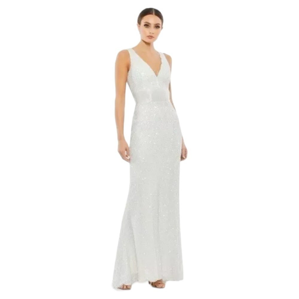 Mac Duggal White Sequin Gown